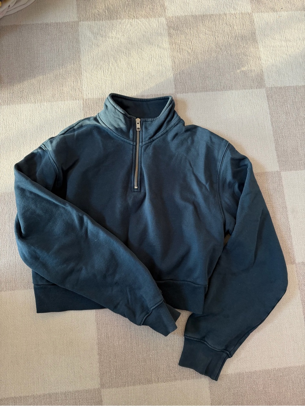 Aritzia Tna Cozy Sweatfleece Boyfriend Crop 1/2 Zip – Deep Teal